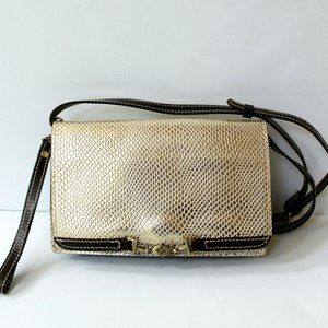 Patricia Nash Gold Metallic Python Apricale Crossbody Wristlet Clutch Bag Purse